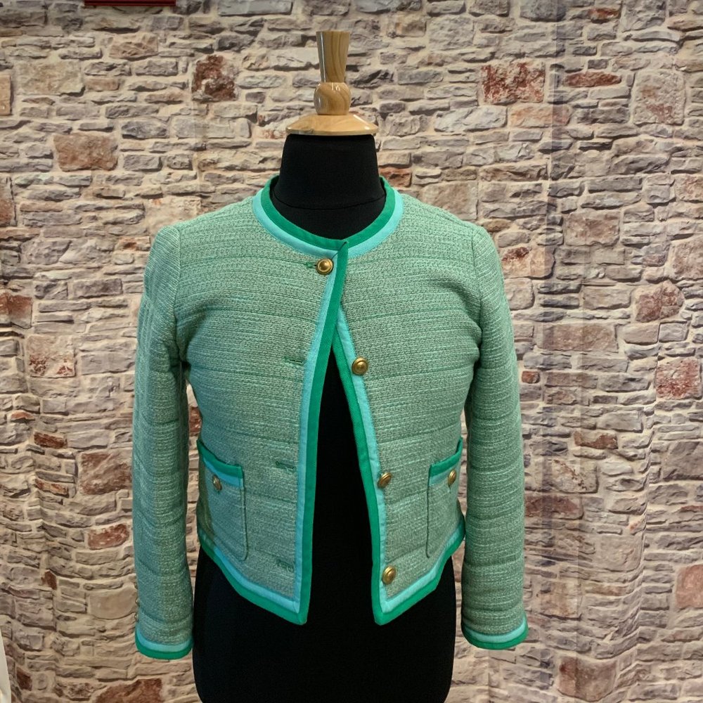 JCrew Quilted Jacket Green and Aqua Size 14